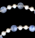 0050: Freshwater pearls, baby blue glass spheres necklace